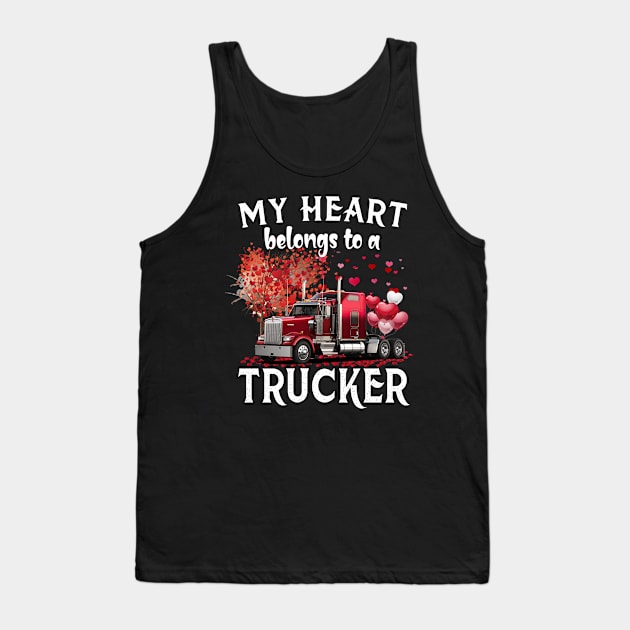 My Heart Belongs To A Trucker Valentine Trucker's Wife Tank Top by Brodrick Arlette Store